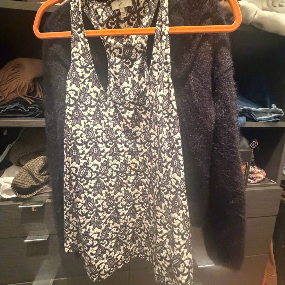 Joie Black and White Lace-Patterned Blouse